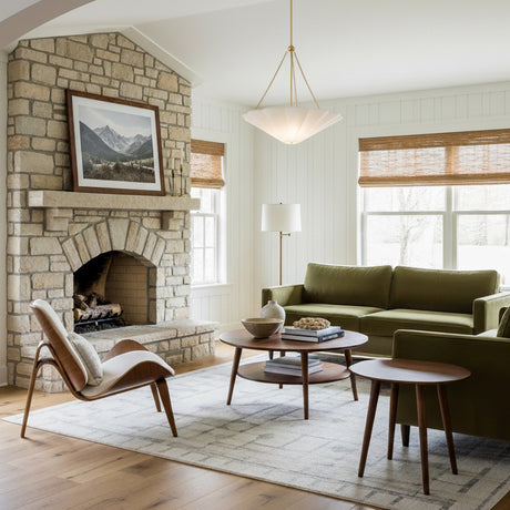 Liza Linen Pendant 28", White and Aged Brass for Modern Farmhouse home with White Wood