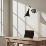 Faye Adjustable Metal Wall Sconce, Black with Aged Brass for Modern home with White Walls