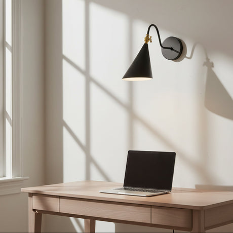 Faye Adjustable Metal Wall Sconce, Black with Aged Brass for Modern home with White Walls