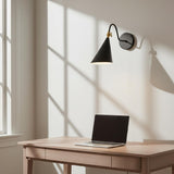 Faye Adjustable Metal Wall Sconce, Black with Aged Brass