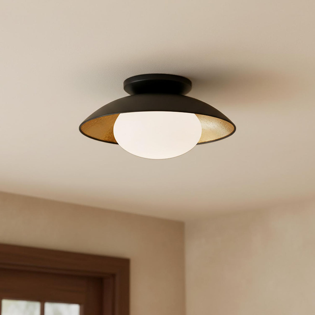 Vera Flush Mount, Medium 14", Black and Gold Leaf