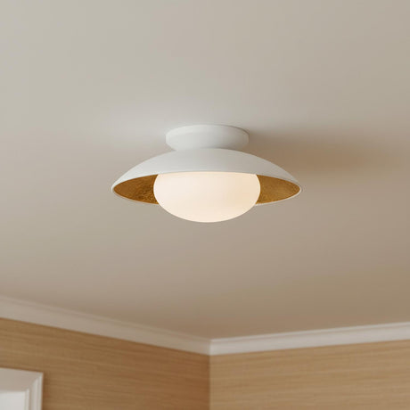 Vera Flush Mount, Medium 14", White and Gold Leaf
