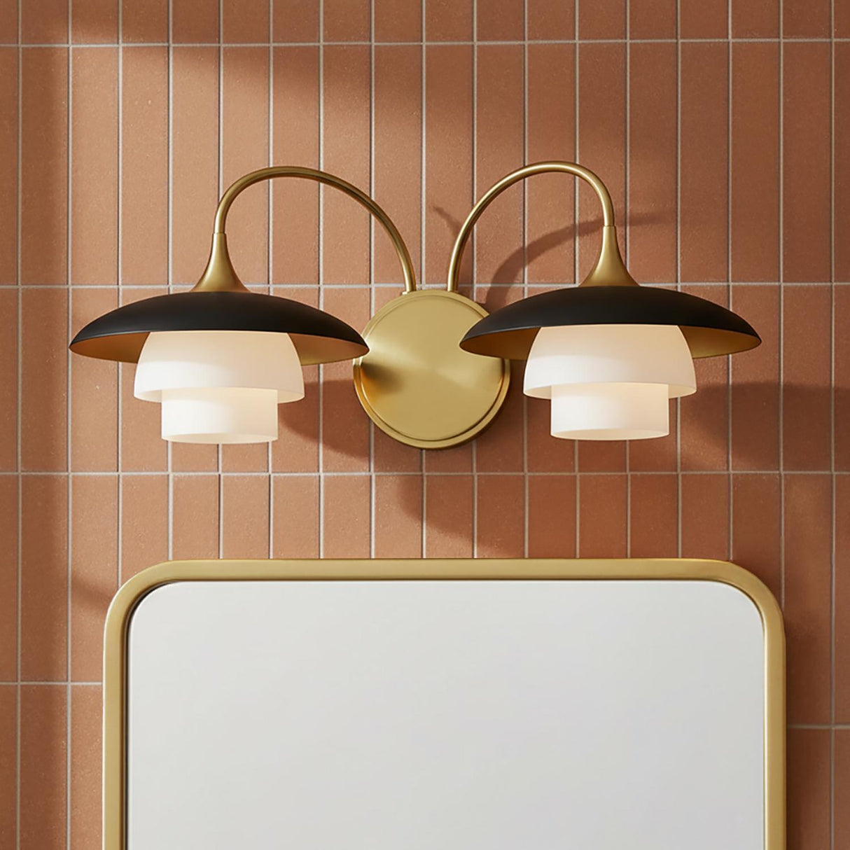 Wren 2 Light Wall Sconce, Matte Black and Aged Brass