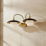 Wren 2 Light Wall Sconce, Matte Black and Aged Brass