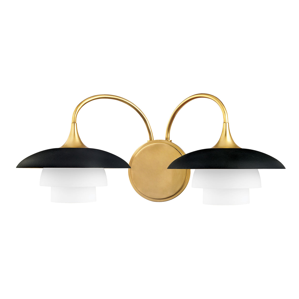 Wren 2 Light Wall Sconce, Matte Black and Aged Brass