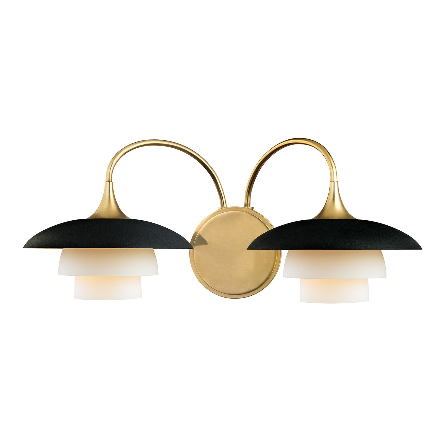 Wren 2 Light Matte Black and Aged Brass Wall Sconce, Opal Glass