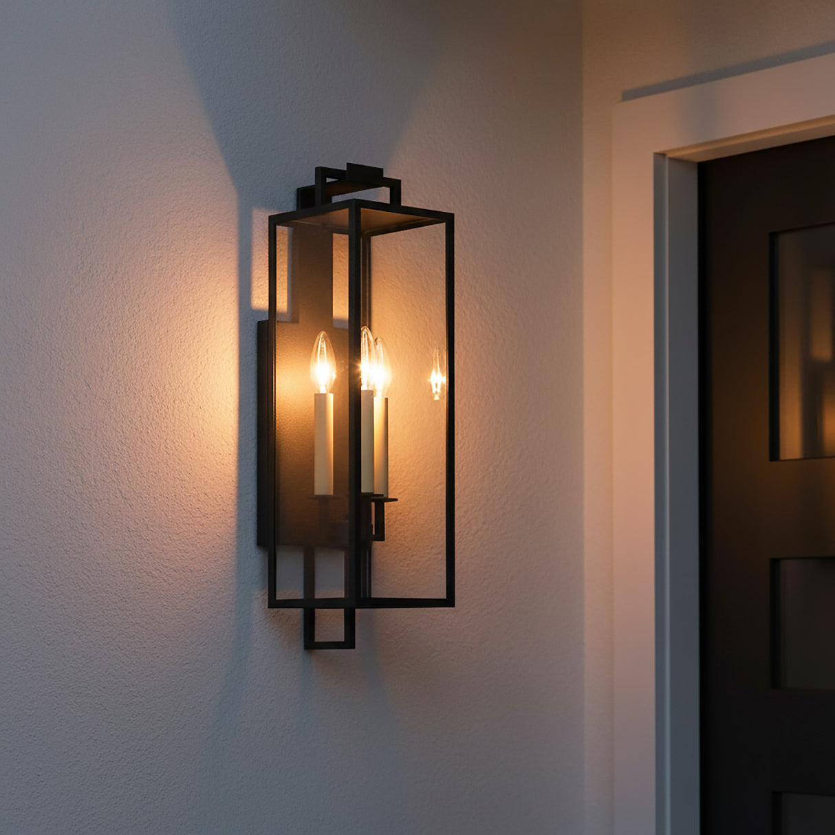 Everett Outdoor Wall Light, Medium, Forged Iron Black for Modern home with White Siding