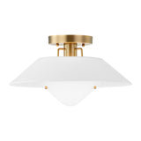 Rey Flush Mount 16", White and Patina Brass