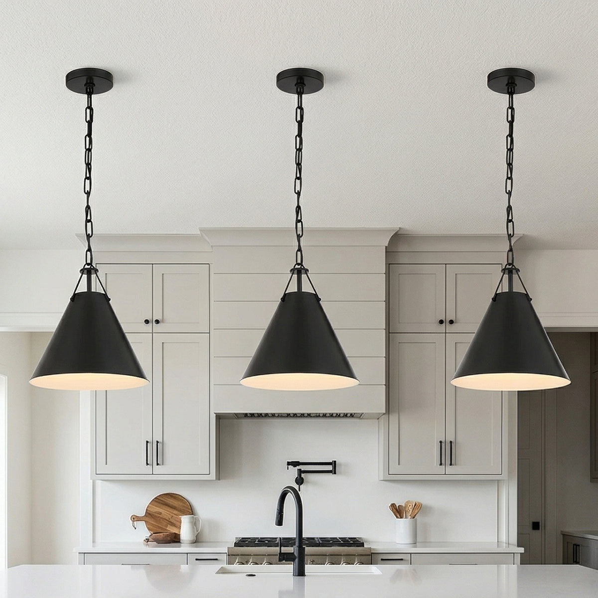 Bowie Small Metal Pendant 12" for Modern Farmhouse home with Black fixtures