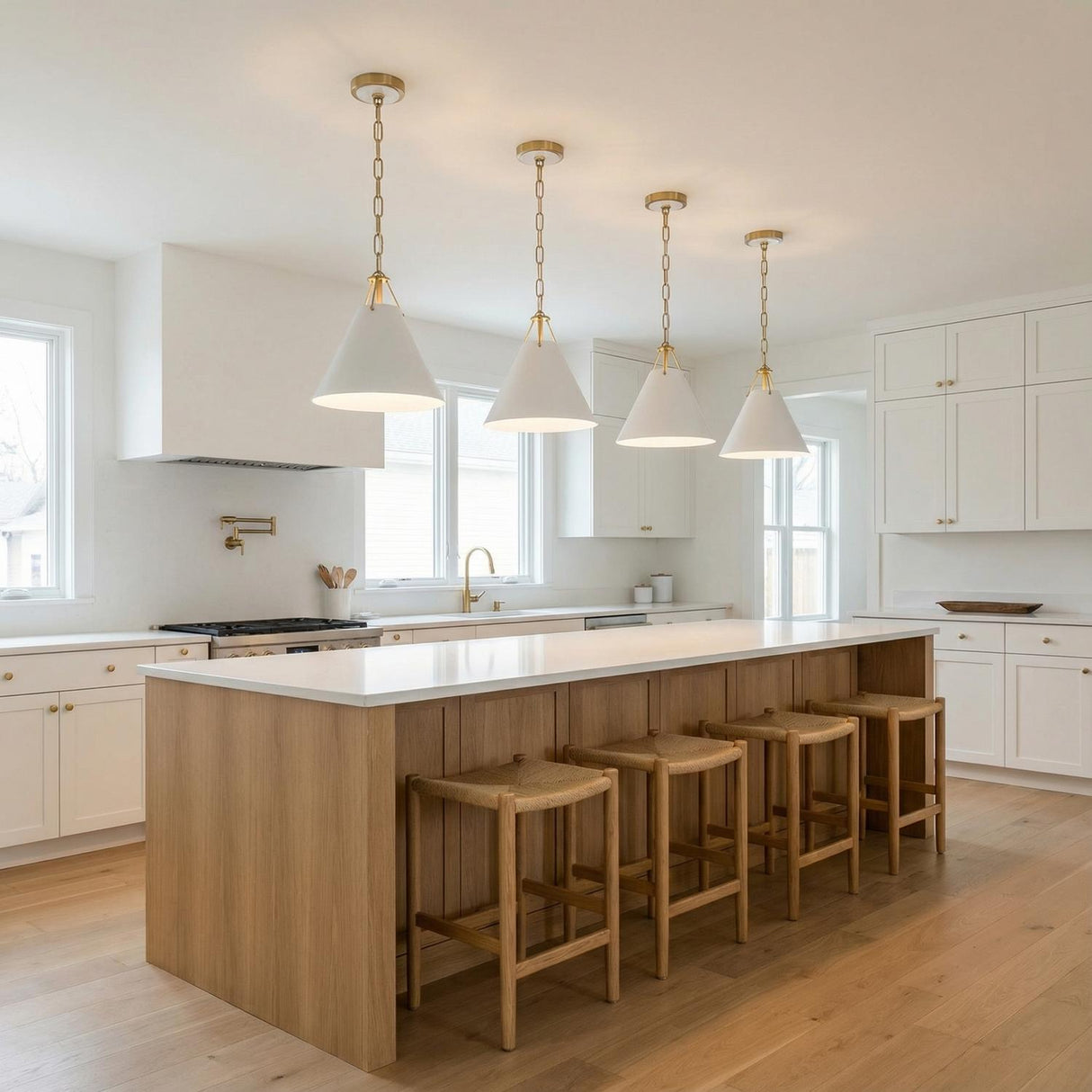 Bowie Small Metal Pendant 12", White and Brass