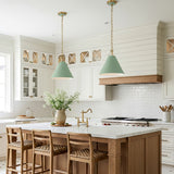 Bowie Small Metal Pendant 12", Sage Green and Brass for Modern Farmhouse home with White Shiplap