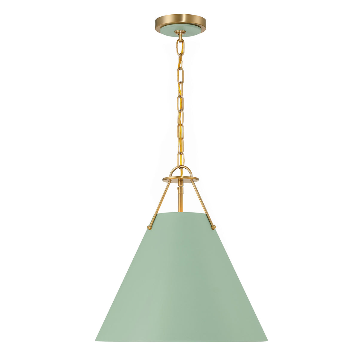 Bowie Medium Metal Pendant 16”, Sage Green and Brass