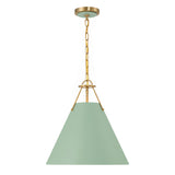 Bowie Medium Metal Pendant 16”, Sage Green and Brass