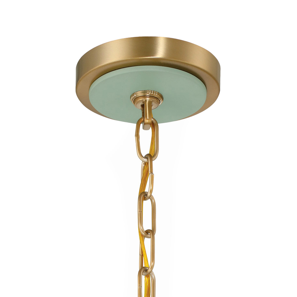 Bowie Medium Metal Pendant 16”, Sage Green and Brass