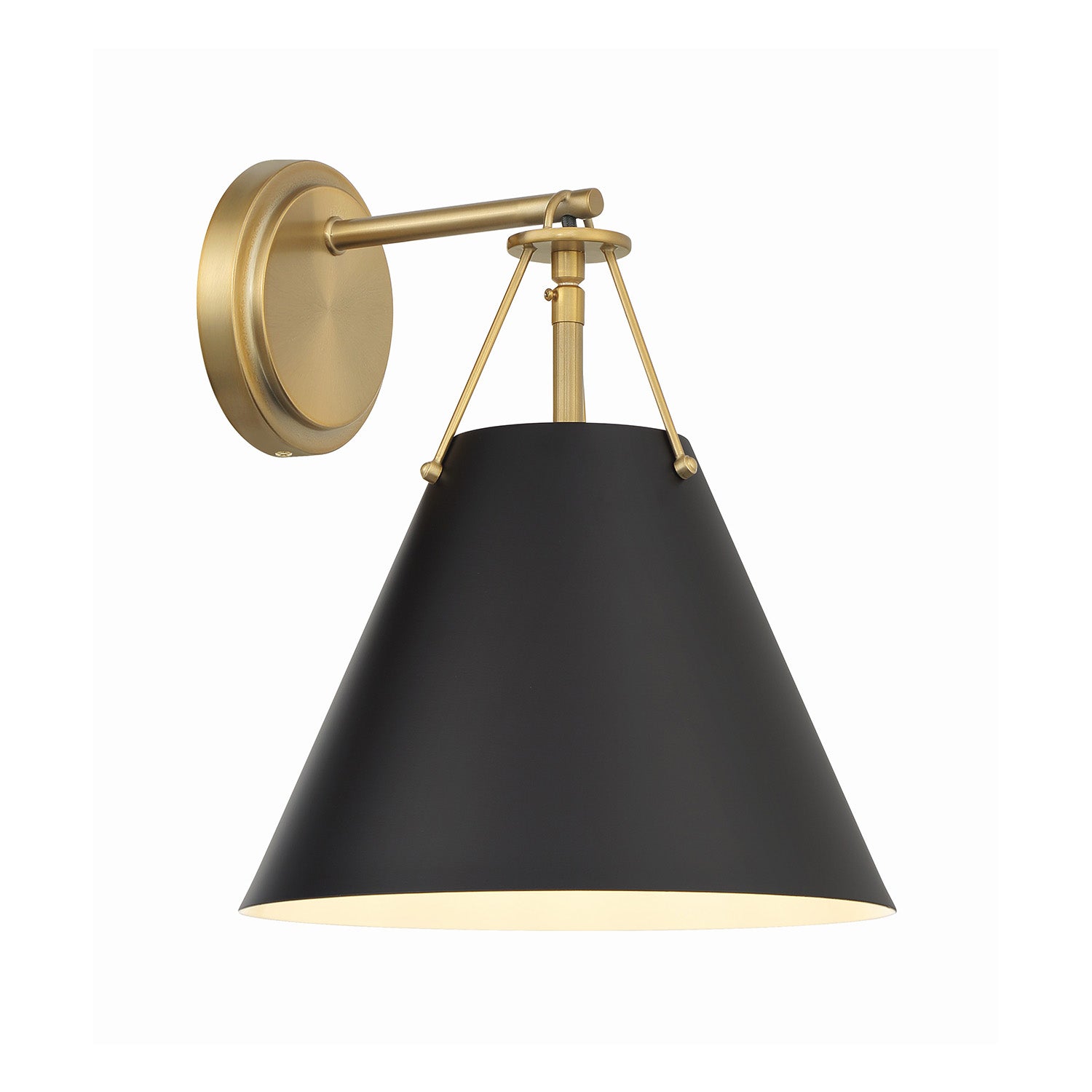 EmbertonⅡ Black and Brass Bowie Matte Black and Brass Metal Conical Shade Wall Sconce