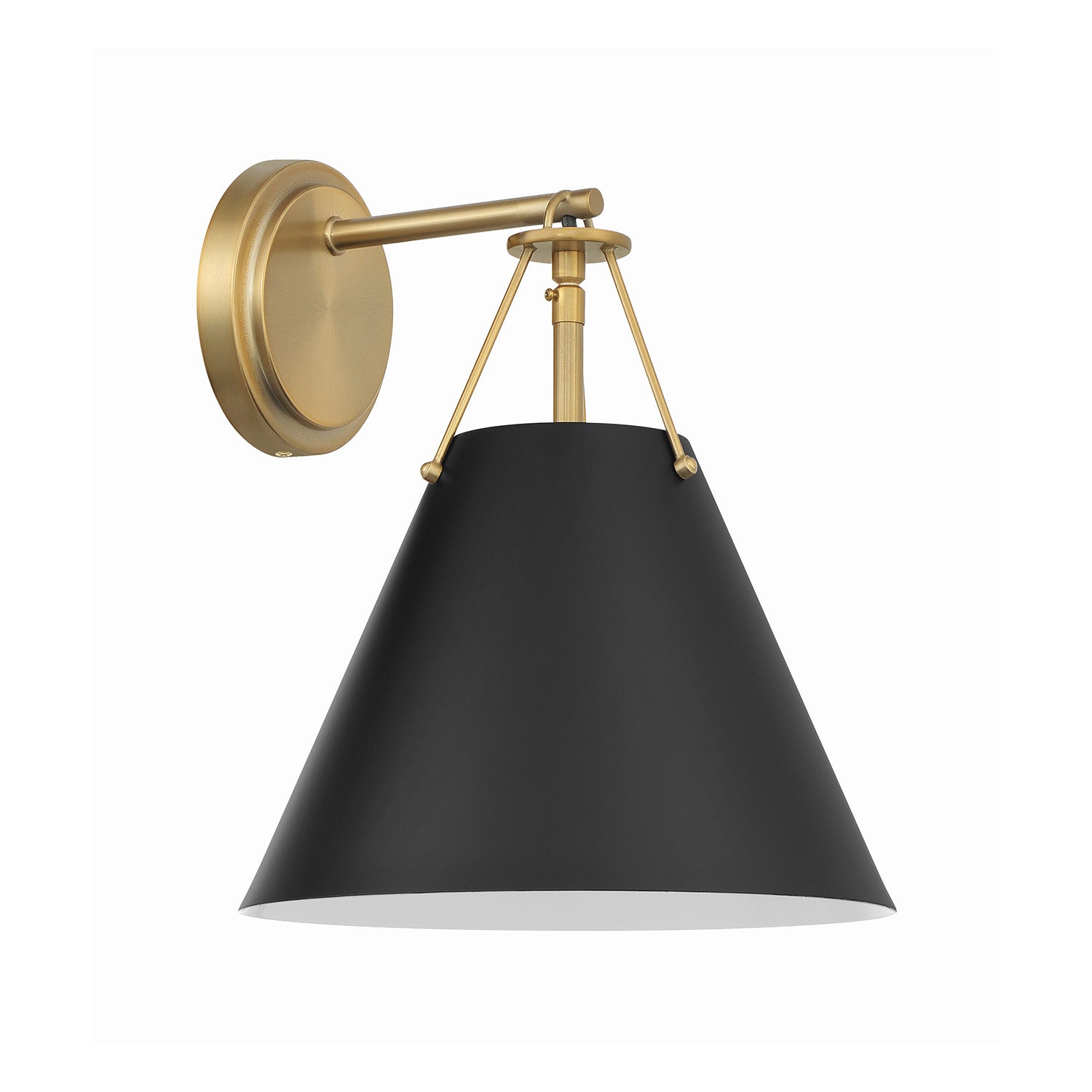 EmbertonⅡ Black and Brass Bowie Matte Black and Brass Metal Conical Shade Wall Sconce