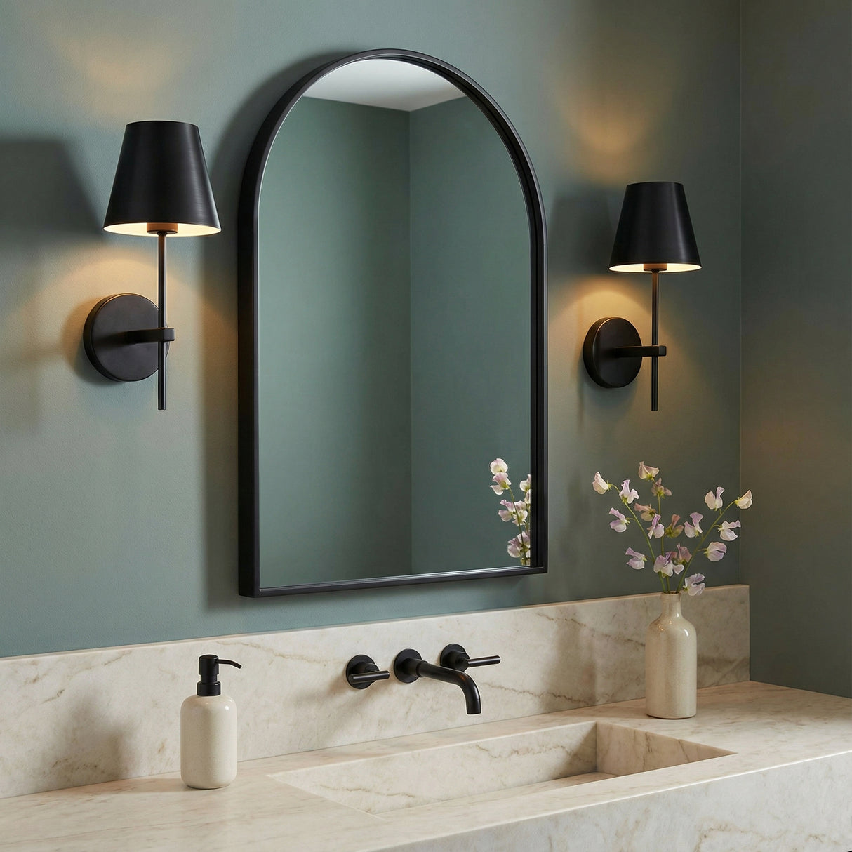 Banks Wall Sconce, Matte Black for Modern home with Gray walls