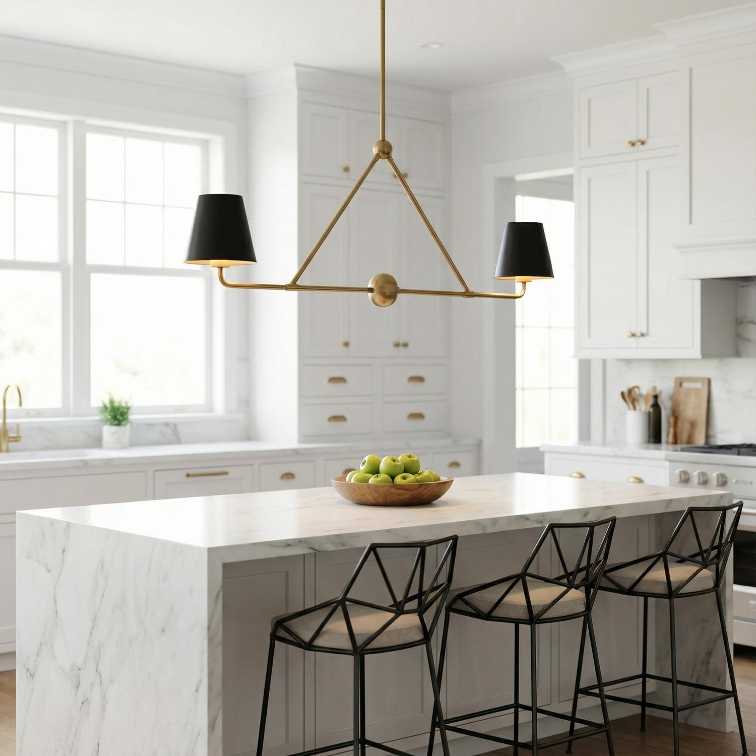 ライト・ランタン nerudesignworks bank shade Banks 2 Shade Linear Pendant 42” wide, Brass and matte Black Metal