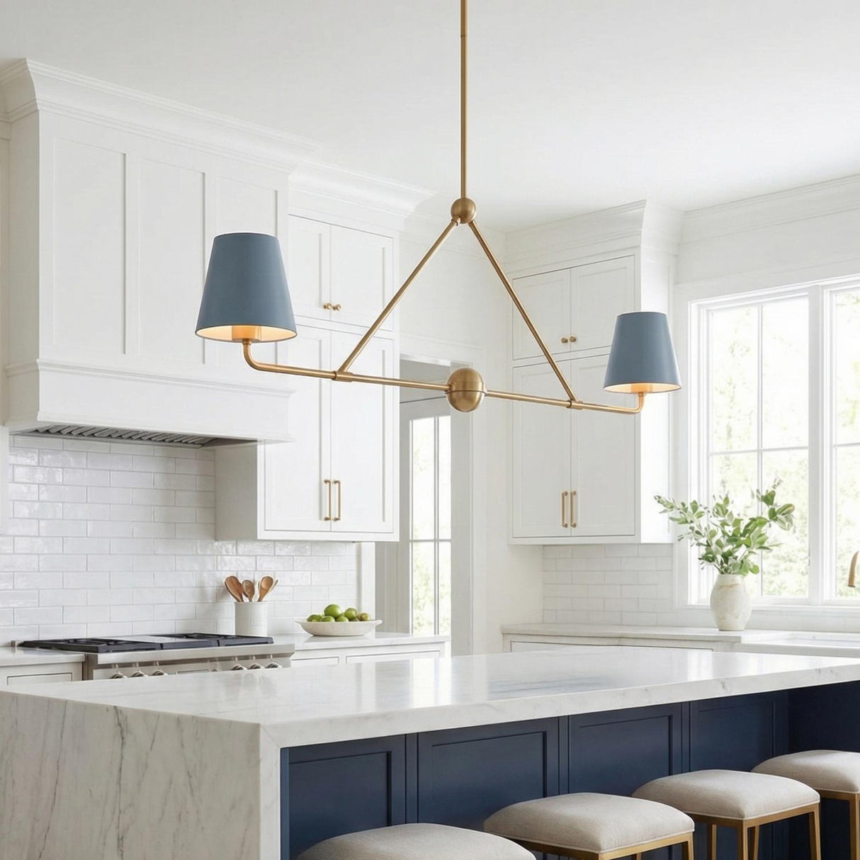 Banks 2 Shade Linear Pendant 42", French Blue and Brass