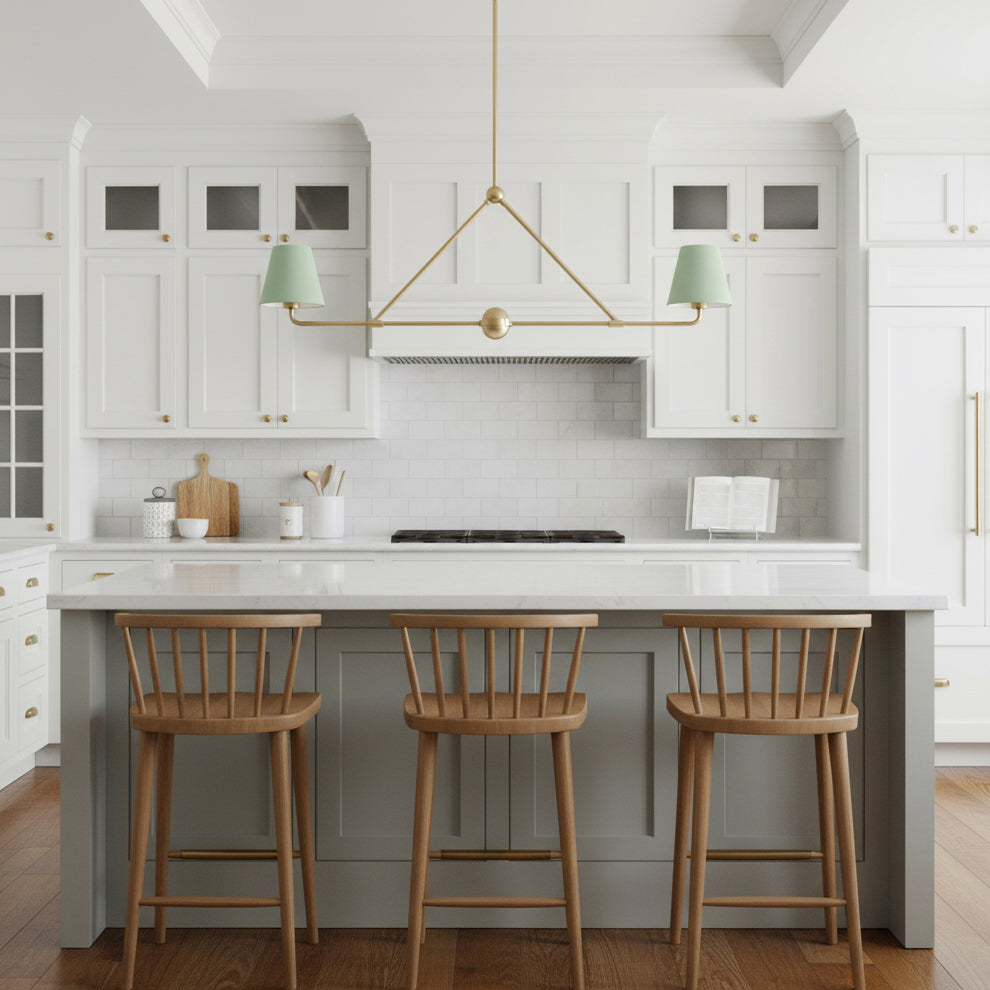 Banks 2 Shade Linear Pendant 42" for Modern Farmhouse home with White Wood