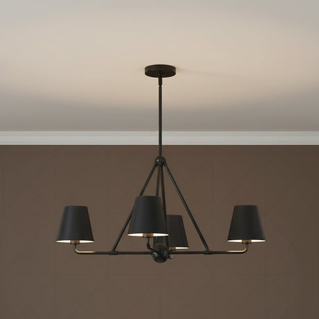 Banks 4 Light Chandelier 32", Matte Black for Modern home with Black accents