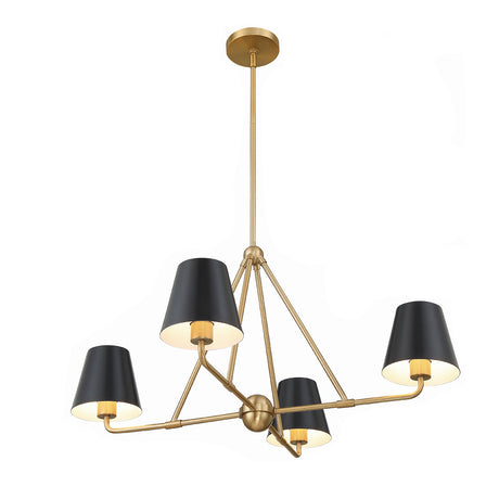 Banks 4 Light Linear Chandelier 32”, Matte Black and Brass