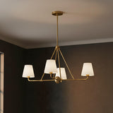 Banks 4 Light Chandelier 32", White and Brass