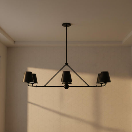 Banks 6 Light Linear Chandelier 46" for Modern home with Light Gray geometric wallpaper