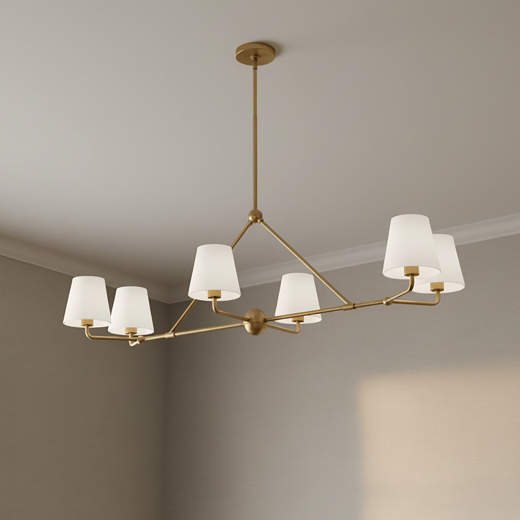 Banks 6 Light Linear Chandelier 46", White and Brass for Modern home with Warm Beige Walls