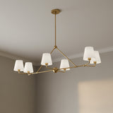 Banks 6 Light Linear Chandelier 46", White and Brass for Modern home with Warm Beige Walls