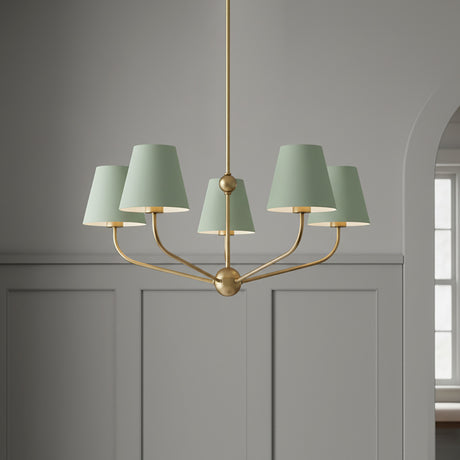 Banks 5 Light Chandelier 28", Sage Green and Brass metal finish.