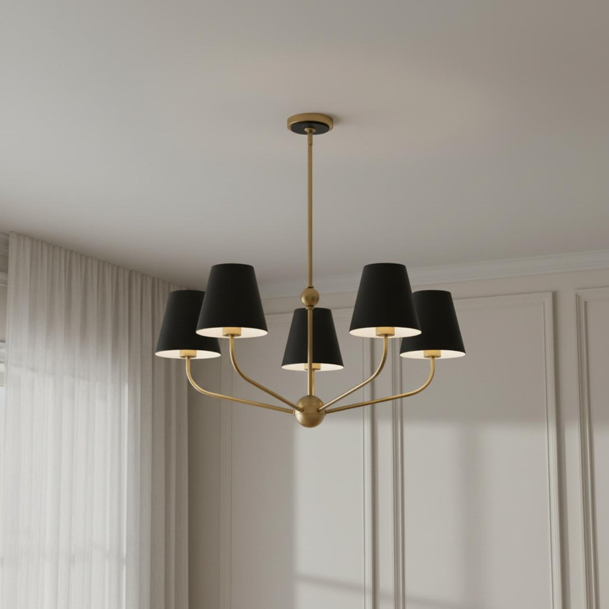 Banks 5 Light Chandelier 28", Matte Black and Brass