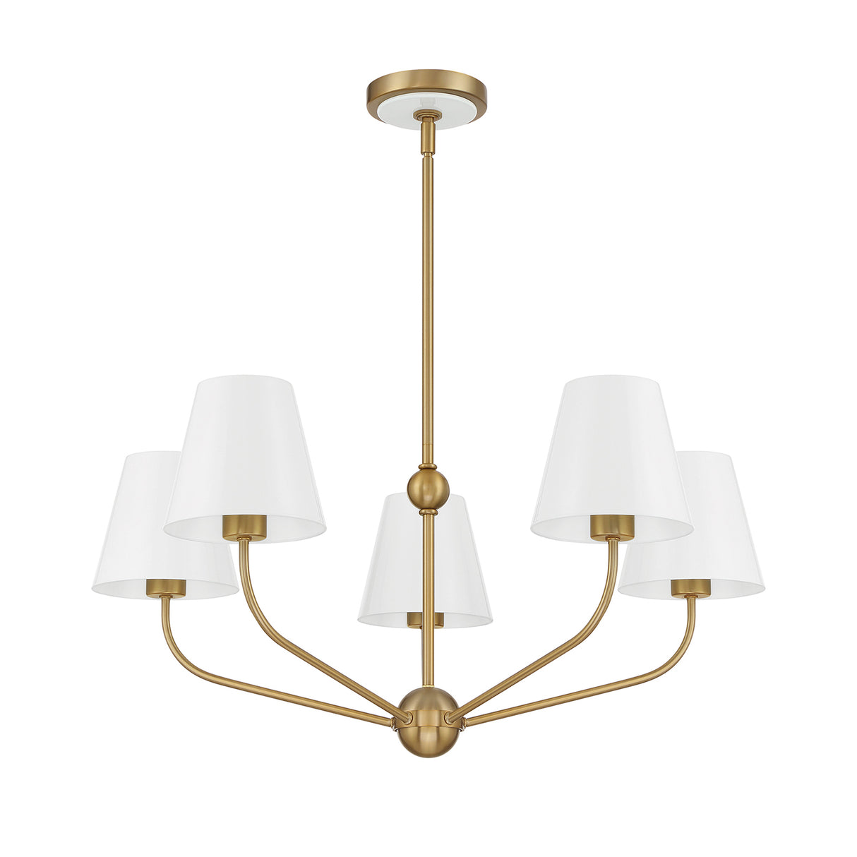 Banks 5 Light Chandelier 28”, White and Brass