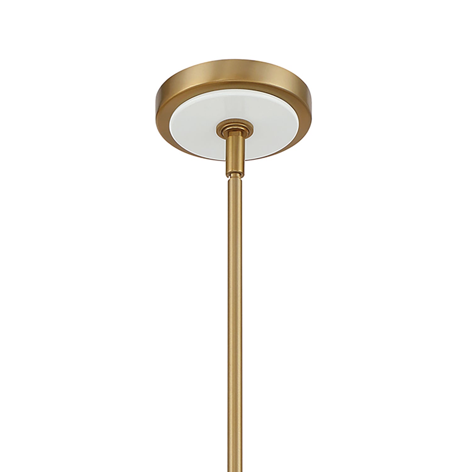 Banks 6 Light Brass Chandelier 40” Wide, White Conical Metal