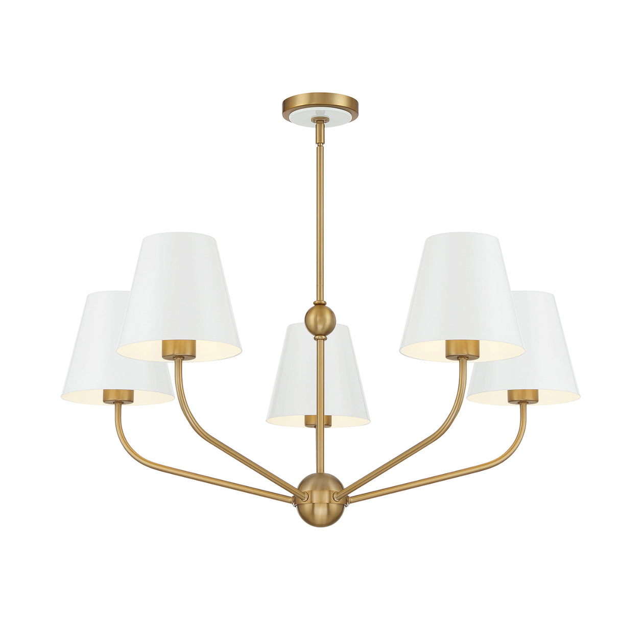 Banks 5 Light Chandelier 28”, White and Brass