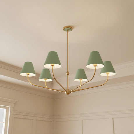 Banks 6 Light Chandelier 48" for Contemporary home with Sage Green shades and Brass accents