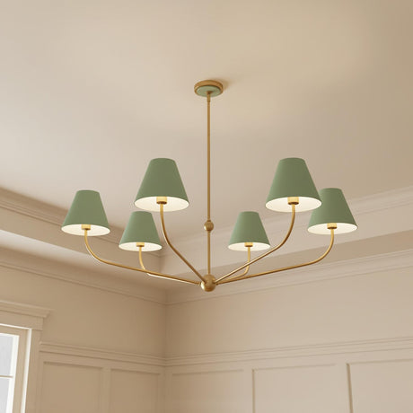Banks 6 Light Chandelier 48", Sage Green and Brass