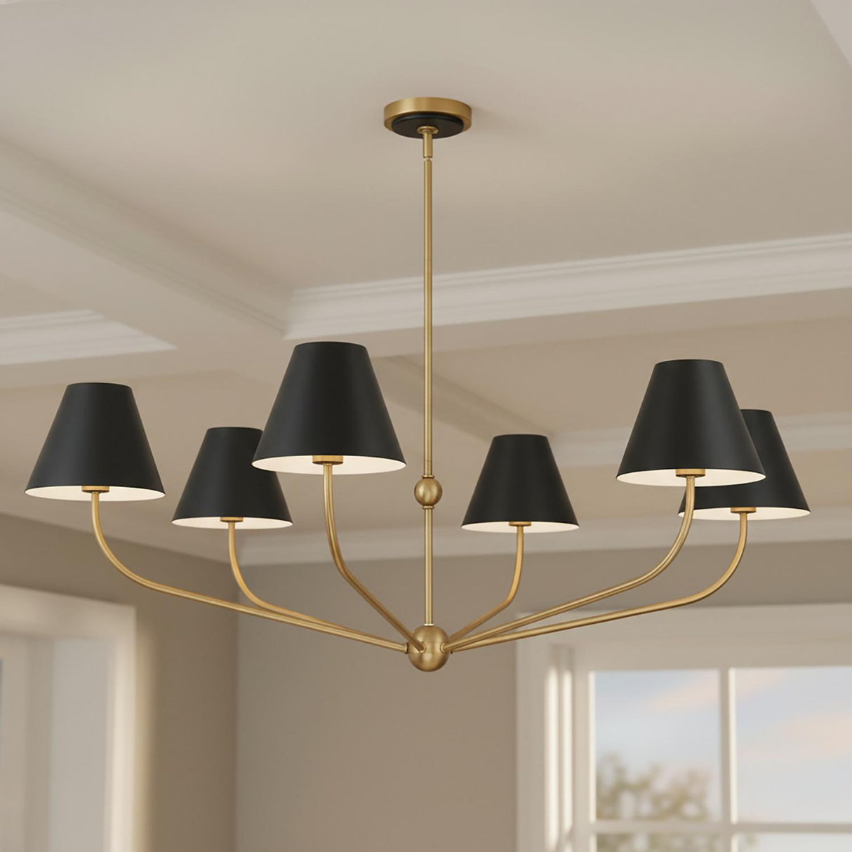 Banks 6 Light Chandelier 48", Matte Black and Brass