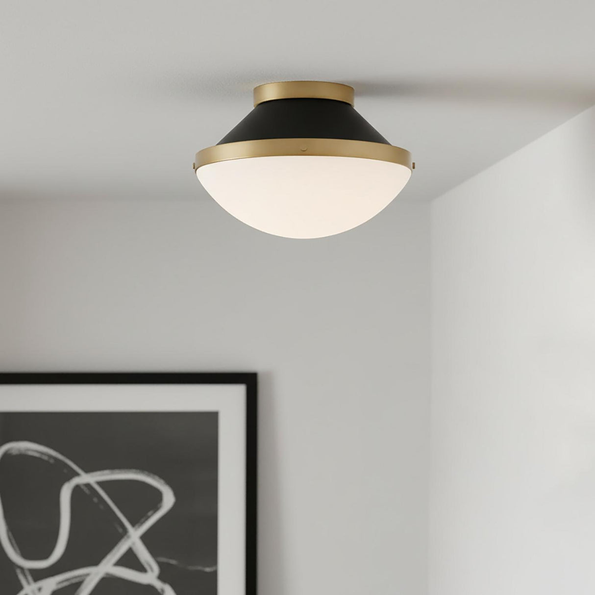 Blair Small Flush Mount 12", Matte Black and Brass