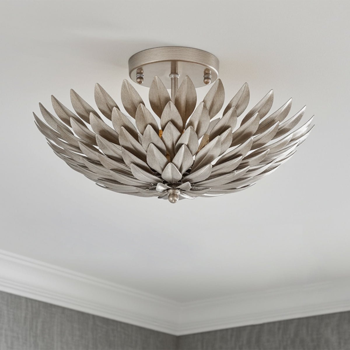 Alysa Semi-Flush 16″, Antique Silver for Transitional home with Gray Shiplap