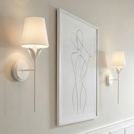 Alice Single Wall Sconce 21", Matte White leaf design Wall Sconce in a Contemporary Entryway with minimalist line art.