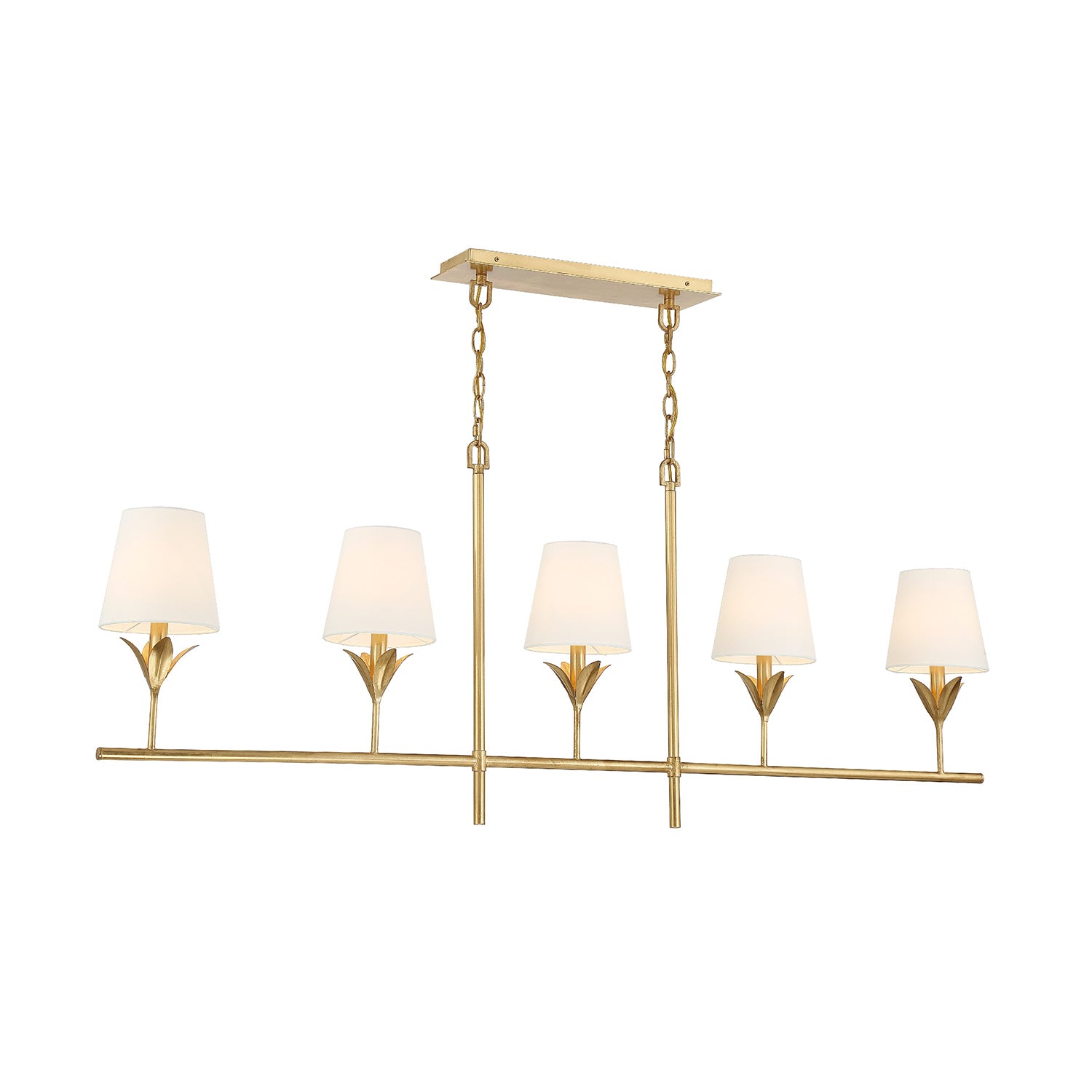 Alice Antique Gold 5 Light Linear Chandelier 53” Wide with White