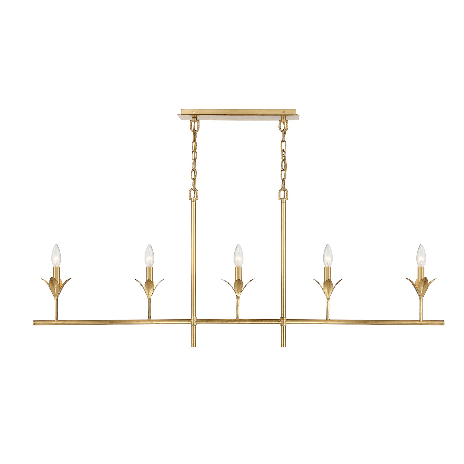 Lucy　0605 Alice Antique Gold 5 Light Linear Chandelier 53” Wide with White