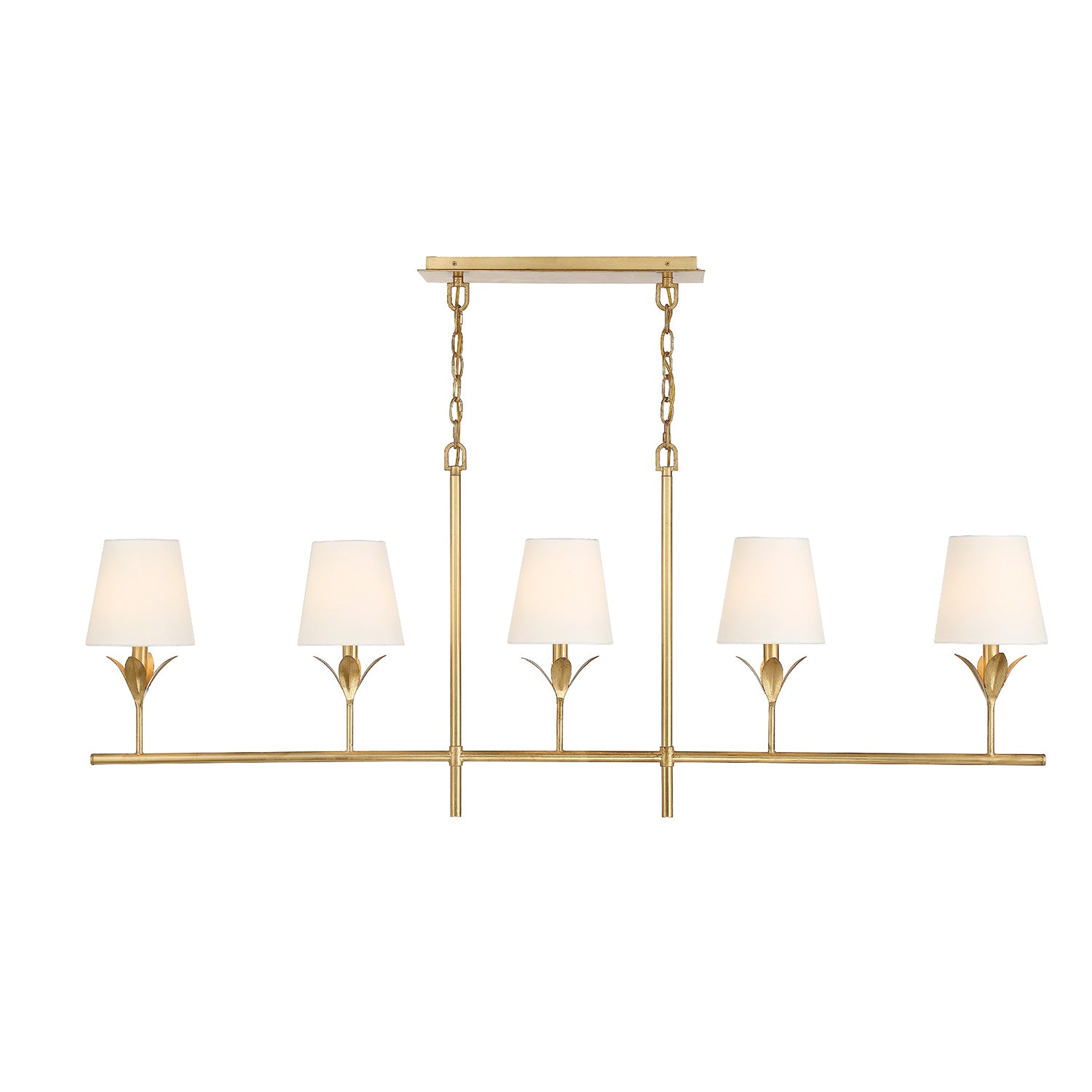 Alice Antique Gold 5 Light Linear Chandelier 53” Wide with White