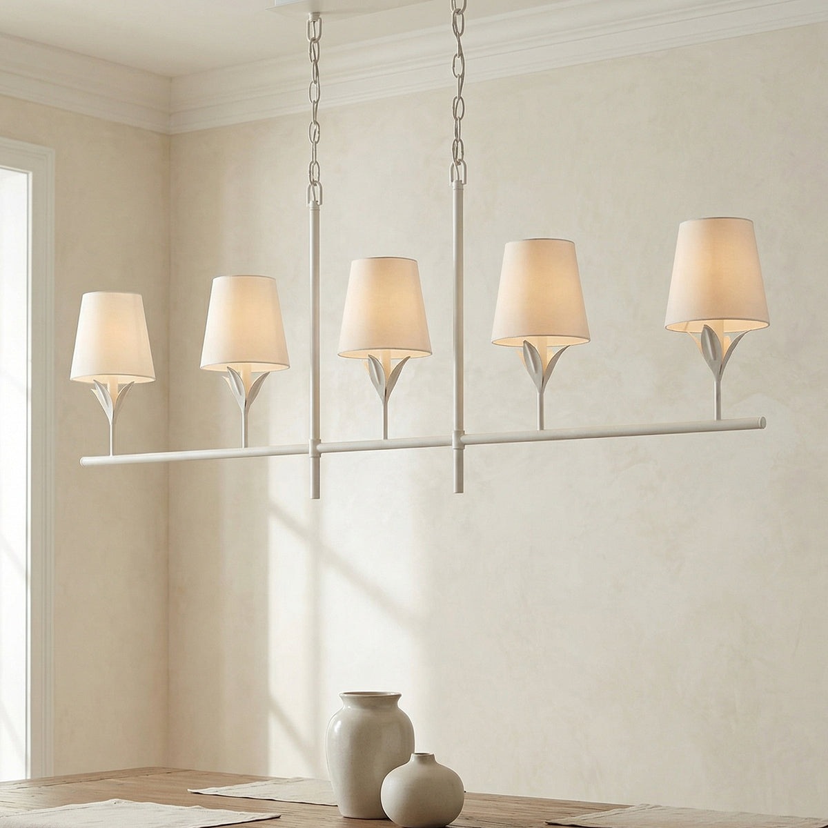 Alice 5 Light Linear Chandelier 53", Matte White for Transitional home with Cream Walls
