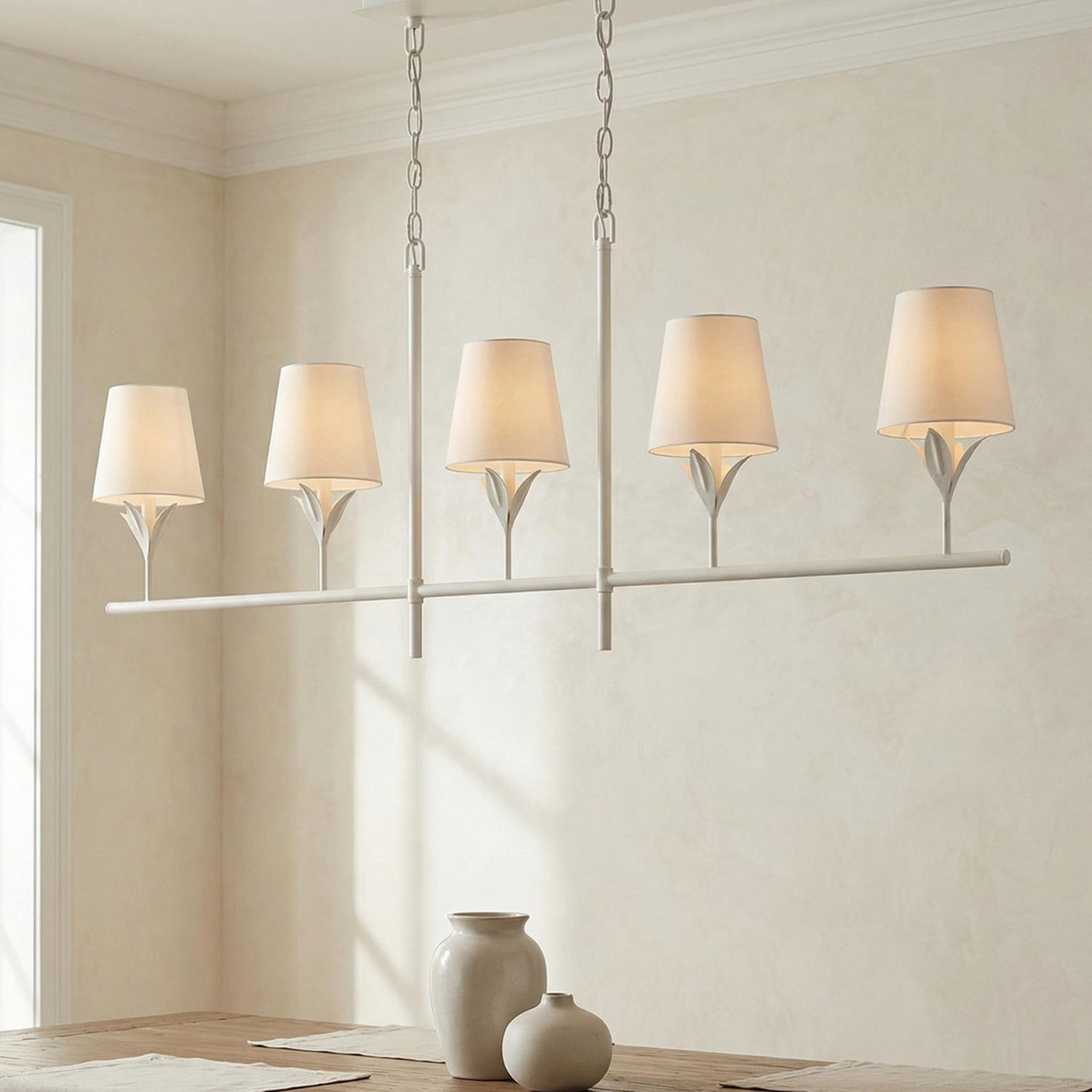 Alice Matte White 5 Light Linear Chandelier 53” Wide with White