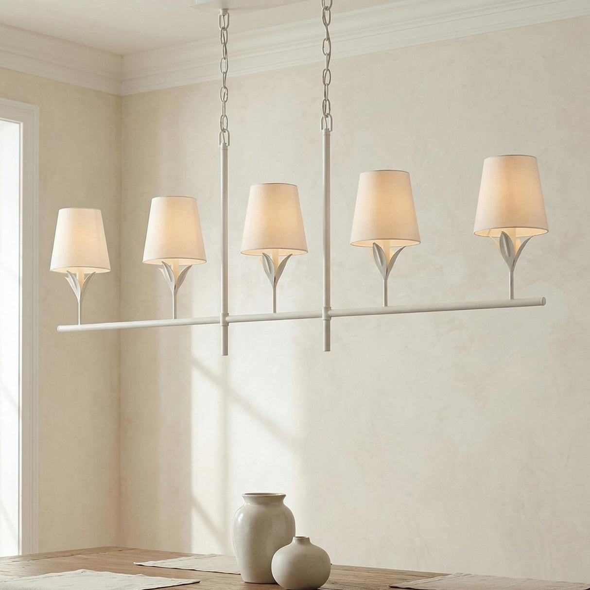 Alice 5 Light Linear Chandelier 53", Matte White for Transitional home with Cream Walls