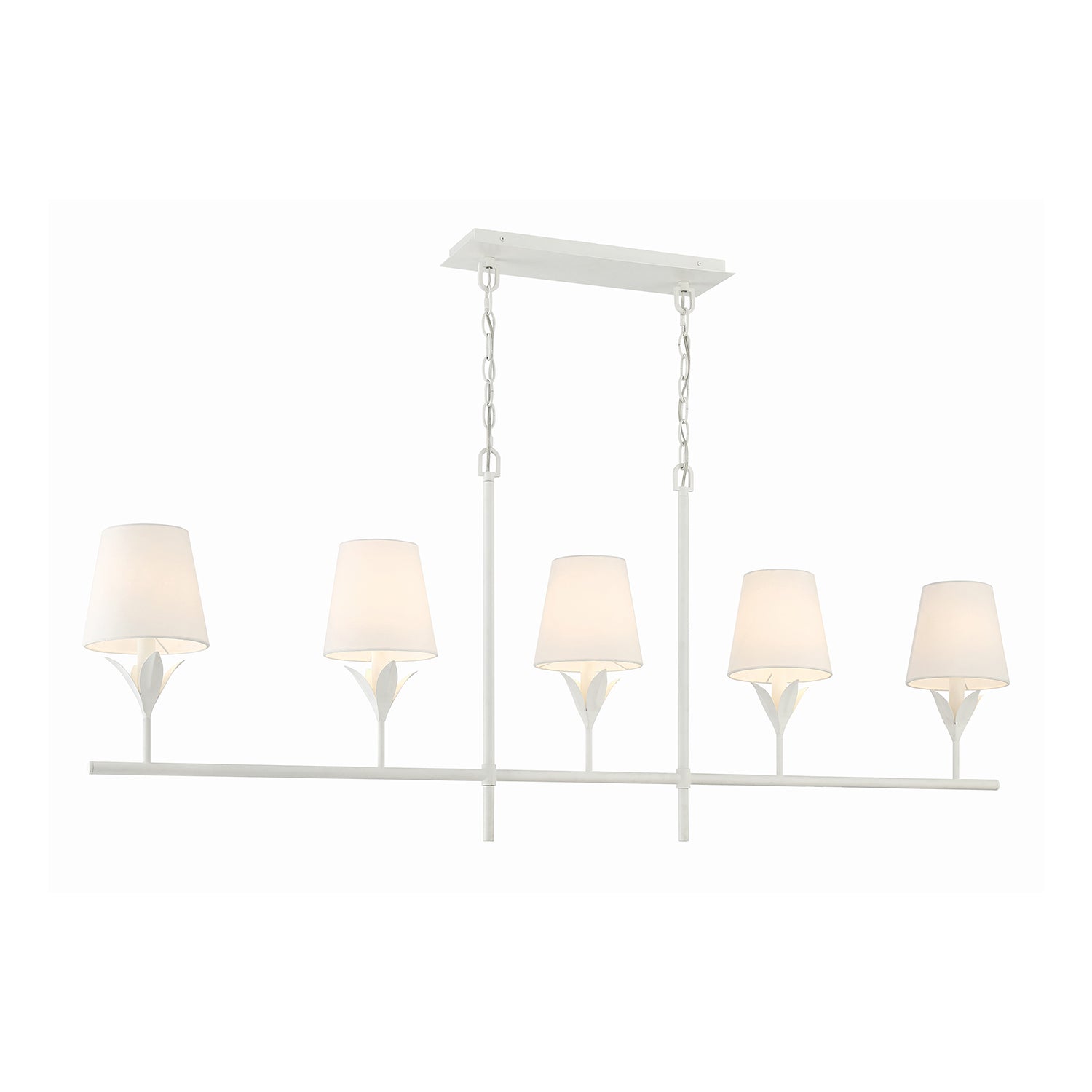 Alice Matte White 5 Light Linear Chandelier 53” Wide with White