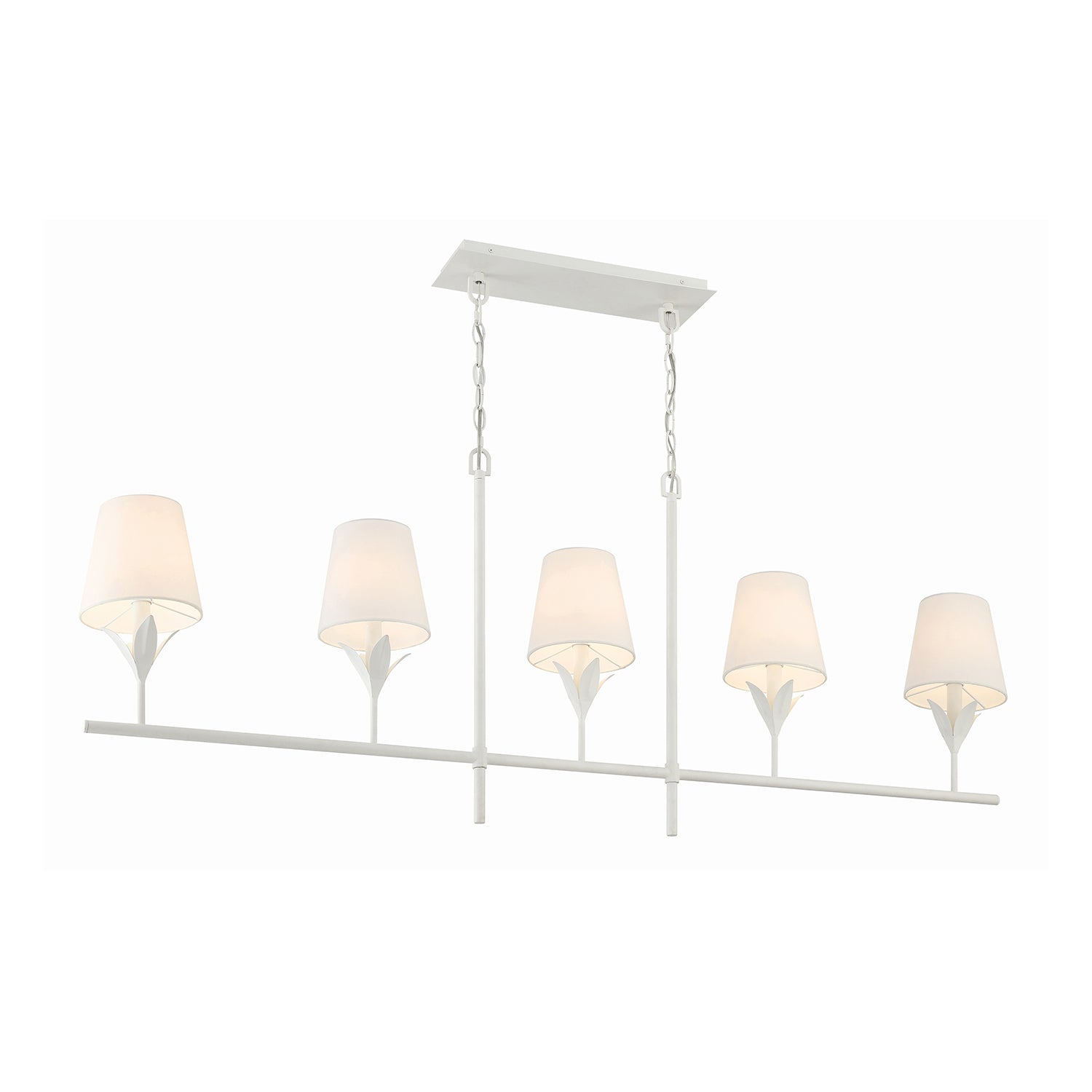 Alice Matte White 5 Light Linear Chandelier 53” Wide with White
