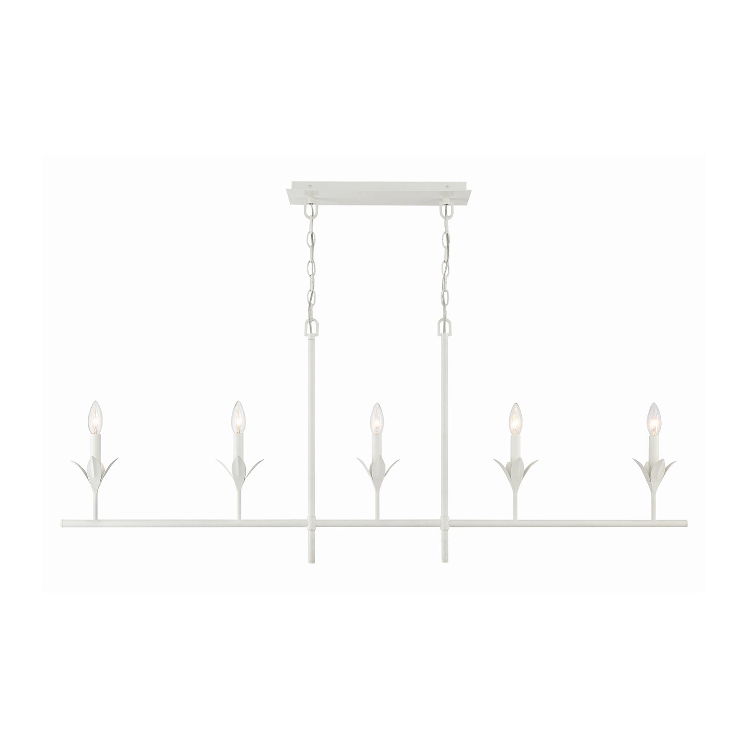 Alice Matte White 5 Light Linear Chandelier 53” Wide with White